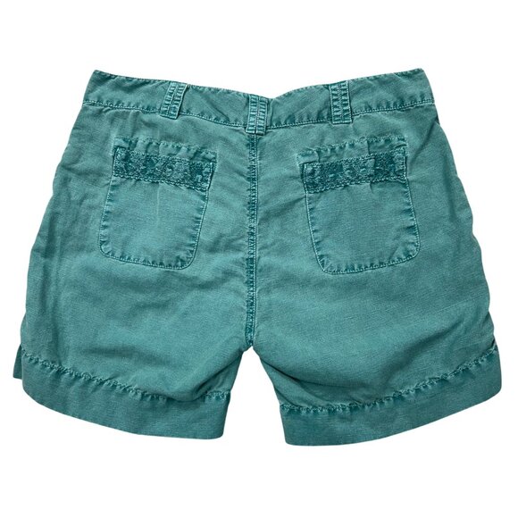 Sundance Turquoise Linen Cotton Lace Accent Shorts Size 12 - Picture 2 of 8